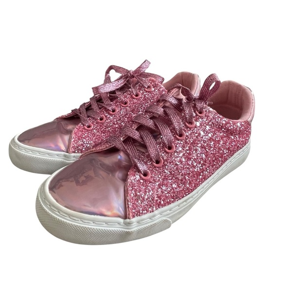 Pink Glitter Shiny Sparkle Fashion Sneakers Women’s Size 7 Barbie Low Top - Picture 3 of 8
